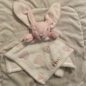 Blankets & Beyond Pink White Hearts Bunny Rabbit Plush Security Blanket Lovey